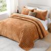 imageAndency Velvet Quilt Queen Soft Luxury Plaid Bedding Set Lightweight Bedspread Coverlet Quilted Comforter with 2 Matching Pillowcases for All Season Gold CaramelGold Caramel