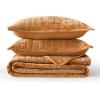 imageAndency Velvet Quilt Queen Soft Luxury Plaid Bedding Set Lightweight Bedspread Coverlet Quilted Comforter with 2 Matching Pillowcases for All Season Gold CaramelGold Caramel