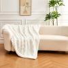 imageAndency Cream White Throw Blanket Striped Design Fleece Flannel Velvet Decorative Bed Blanket for Children Ultra Soft Cozy Warm Fluffy Plush Blankets for Bed Sofa Living Room Throw 50 x 60