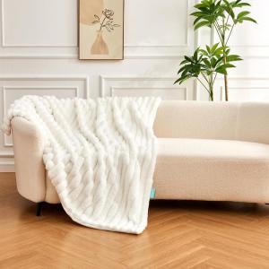 imageAndency Cream White Throw Blanket Striped Design Fleece Flannel Velvet Decorative Bed Blanket for Children Ultra Soft Cozy Warm Fluffy Plush Blankets for Bed Sofa Living Room Throw 50 x 60