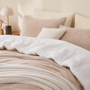 imageAndency Pink Comforter Set Queen 90x90 Soft Fluffy Thick Fleece Bedding Set Faux Fur Sherpa 3Piece Bed Comforter Sets with 2 Pillowcases for GirlsKhaki