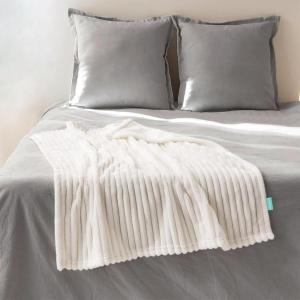 imageAndency Ultra Soft Throw Blanket Fluffy Warm and Lightweight Fleece Blanket with Striped Design for Baby 30x40 Cream White