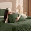 imageAndency Dark Emerald Green Oversized King Comforter Set 3 Pieces Lightweight Soft Solid Bed Comforter Oversized Fluffy Microfiber Bedding Set 120x98In 2 PillowcasesOlive