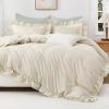 imageAndency Gingham Duvet Cover Full Blue Ruffle Farmhouse Shabby Chic Duvet Cover 3 Pieces Soft PreWashed Microfiber Duvet Cover Set with Zipper Closure amp Corner Ties 79x90InchBeige