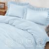 imageAndency Gingham Duvet Cover Full Blue Ruffle Farmhouse Shabby Chic Duvet Cover 3 Pieces Soft PreWashed Microfiber Duvet Cover Set with Zipper Closure amp Corner Ties 79x90InchLight Blue