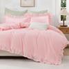 imageAndency Gingham Duvet Cover Full Blue Ruffle Farmhouse Shabby Chic Duvet Cover 3 Pieces Soft PreWashed Microfiber Duvet Cover Set with Zipper Closure amp Corner Ties 79x90InchPink