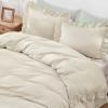 imageAndency Gingham Duvet Cover Full Blue Ruffle Farmhouse Shabby Chic Duvet Cover 3 Pieces Soft PreWashed Microfiber Duvet Cover Set with Zipper Closure amp Corner Ties 79x90InchBeige