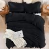 imageAndency Gingham Duvet Cover Full Blue Ruffle Farmhouse Shabby Chic Duvet Cover 3 Pieces Soft PreWashed Microfiber Duvet Cover Set with Zipper Closure amp Corner Ties 79x90InchBlack