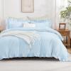 imageAndency Gingham Duvet Cover Full Blue Ruffle Farmhouse Shabby Chic Duvet Cover 3 Pieces Soft PreWashed Microfiber Duvet Cover Set with Zipper Closure amp Corner Ties 79x90InchLight Blue
