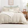 imageAndency Gingham Duvet Cover Full Blue Ruffle Farmhouse Shabby Chic Duvet Cover 3 Pieces Soft PreWashed Microfiber Duvet Cover Set with Zipper Closure amp Corner Ties 79x90InchBeige