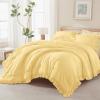 imageAndency Beige Comforter Set Full Size 3 Pieces Solid Ruffle Vintage Rustic Soft Bedding Comforter Sets All Season Lightweight Fluffy Soft Microfiber Bedding Set 79x90 Comforter amp 2 PillowcasesYellow