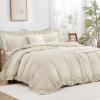 imageAndency Gingham Duvet Cover Full Blue Ruffle Farmhouse Shabby Chic Duvet Cover 3 Pieces Soft PreWashed Microfiber Duvet Cover Set with Zipper Closure amp Corner Ties 79x90InchBeige