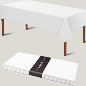 imageAndency 12Pack Disposable Table Cloths 54 x 108 Inch Tablecloth for Parties Decorative Table Cover for Rectangular Tables Premium Plastic Tablecloth White