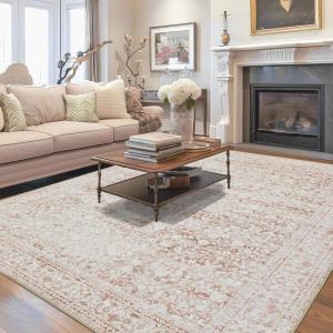 imageAndency 5x7 Area Rug for Living Room Blue Washable Vintage Boho Bedroom Rug NonSlip Stain Resistant Door Mat Retro Printed Indoor Home Decor Rug for Dining Room KitchenVintage Pink