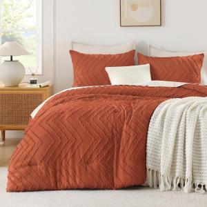 imageAndency Burnt Orange King Size Comforter Boho Terracotta Soft Warm Bedding Comforter Sets for King Bed 3 Pieces Rust Chevron Tufted Aesthetic Microfiber Lightweight Comforter Set03  Burnt Orange