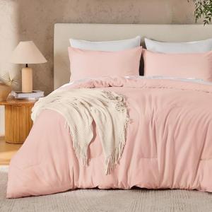 imageAndency Dark Emerald Green Oversized King Comforter Set 3 Pieces Lightweight Soft Solid Bed Comforter Oversized Fluffy Microfiber Bedding Set 120x98In 2 PillowcasesBlush