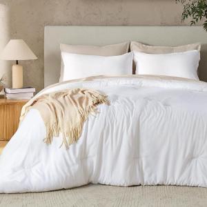 imageAndency Dark Emerald Green Oversized King Comforter Set 3 Pieces Lightweight Soft Solid Bed Comforter Oversized Fluffy Microfiber Bedding Set 120x98In 2 PillowcasesWhite