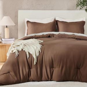 imageAndency Dark Emerald Green Oversized King Comforter Set 3 Pieces Lightweight Soft Solid Bed Comforter Oversized Fluffy Microfiber Bedding Set 120x98In 2 PillowcasesBrown