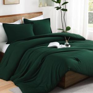 imageAndency Dark Emerald Green Oversized King Comforter Set 3 Pieces Lightweight Soft Solid Bed Comforter Oversized Fluffy Microfiber Bedding Set 120x98In 2 PillowcasesDark Green