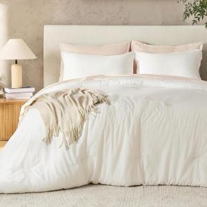 imageAndency Dark Emerald Green Oversized King Comforter Set 3 Pieces Lightweight Soft Solid Bed Comforter Oversized Fluffy Microfiber Bedding Set 120x98In 2 PillowcasesIvory