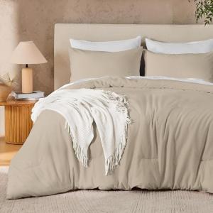 imageAndency Dark Emerald Green Oversized King Comforter Set 3 Pieces Lightweight Soft Solid Bed Comforter Oversized Fluffy Microfiber Bedding Set 120x98In 2 PillowcasesWheat