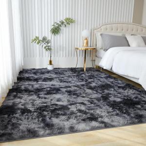 imageAndency Dark Grey Shag 4x6 Area Rug TieDyed Plush Soft Fluffy Indoor Carpet for Bedroom Living Room Non Skid Fuzzy Faux Fur Rug
