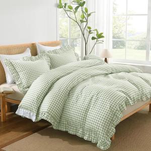 imageAndency Gingham Duvet Cover Full Blue Ruffle Farmhouse Shabby Chic Duvet Cover 3 Pieces Soft PreWashed Microfiber Duvet Cover Set with Zipper Closure amp Corner Ties 79x90InchSage Gingham