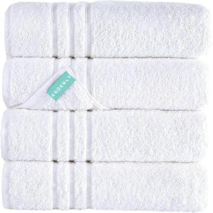 imageAndency Linen 4 Piece Bath Towel Set 100 Cotton FastDrying Towels UltraSoft amp Highly Absorbent Hotel and Spa Quality Ideal for Everyday Use White 27x54 Inches