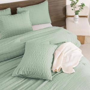 imageAndency Sage Green Comforter Full Size 79x90 Inch 3 Pieces 1 Seersucker Textured Comforter and 2 Pillowcases 100 Soft Washed Microfiber Summer Lightweight Down Alternative Bedding Set06  Sage Green