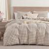 imageAndency Blue Gingham Duvet Cover Full 100 Wash Cotton Linen Like Textured Breathable Comforter Cover Set 3 Piece Classic YarnDyed Checkered Plaid Bedding Set 7990Tan