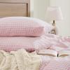 imageAndency Blue Gingham Duvet Cover Full 100 Wash Cotton Linen Like Textured Breathable Comforter Cover Set 3 Piece Classic YarnDyed Checkered Plaid Bedding Set 7990Pink