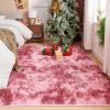 imageAndency Cream Soft Area Rugs for Living Room Bedroom 4x6 Fluffy Shaggy Bedside Rug NonSlip Large Shag Fuzzy Plush Carpets for Bedroom Kids Dorm Nursery Home Decor AestheticTiedyed Dark Red