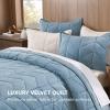 imageAndency Luxurious Velvet Quilts Oversized King 3Piece Herringbone Matelasse Bedspread Quilt Set Lightweight All Season Soft Coverlet Set with 2 Shams Blue LinenBlue Linen