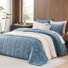 imageAndency Luxurious Velvet Quilts Oversized King 3Piece Herringbone Matelasse Bedspread Quilt Set Lightweight All Season Soft Coverlet Set with 2 Shams Blue LinenBlue Linen