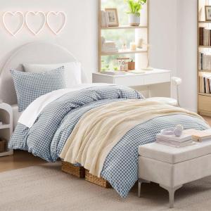 imageAndency Blue Gingham Duvet Cover Full 100 Wash Cotton Linen Like Textured Breathable Comforter Cover Set 3 Piece Classic YarnDyed Checkered Plaid Bedding Set 7990Blue