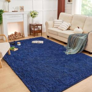 imageAndency Cream Soft Area Rugs for Living Room Bedroom 4x6 Fluffy Shaggy Bedside Rug NonSlip Large Shag Fuzzy Plush Carpets for Bedroom Kids Dorm Nursery Home Decor AestheticNavy Blue