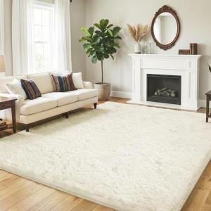 imageAndency Cream Soft Area Rugs for Living Room Bedroom 4x6 Fluffy Shaggy Bedside Rug NonSlip Large Shag Fuzzy Plush Carpets for Bedroom Kids Dorm Nursery Home Decor AestheticCream