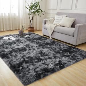 imageAndency Cream Soft Area Rugs for Living Room Bedroom 4x6 Fluffy Shaggy Bedside Rug NonSlip Large Shag Fuzzy Plush Carpets for Bedroom Kids Dorm Nursery Home Decor AestheticTiedyed Dark Grey
