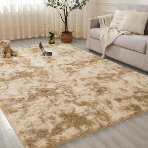 imageAndency Cream Soft Area Rugs for Living Room Bedroom 4x6 Fluffy Shaggy Bedside Rug NonSlip Large Shag Fuzzy Plush Carpets for Bedroom Kids Dorm Nursery Home Decor AestheticTiedyed Khaki