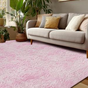 imageAndency Cream Soft Area Rugs for Living Room Bedroom 4x6 Fluffy Shaggy Bedside Rug NonSlip Large Shag Fuzzy Plush Carpets for Bedroom Kids Dorm Nursery Home Decor AestheticTiedyed Pink