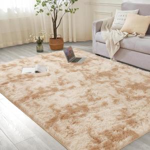 imageAndency Cream Soft Area Rugs for Living Room Bedroom 4x6 Fluffy Shaggy Bedside Rug NonSlip Large Shag Fuzzy Plush Carpets for Bedroom Kids Dorm Nursery Home Decor AestheticTiedyed Beige