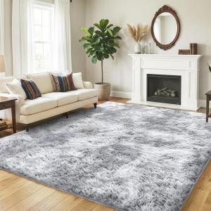 imageAndency Cream Soft Area Rugs for Living Room Bedroom 4x6 Fluffy Shaggy Bedside Rug NonSlip Large Shag Fuzzy Plush Carpets for Bedroom Kids Dorm Nursery Home Decor AestheticTiedyed Light Grey
