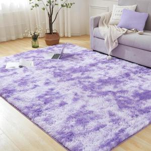 imageAndency Cream Soft Area Rugs for Living Room Bedroom 4x6 Fluffy Shaggy Bedside Rug NonSlip Large Shag Fuzzy Plush Carpets for Bedroom Kids Dorm Nursery Home Decor AestheticTiedyed Purple