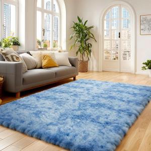imageAndency Cream Soft Area Rugs for Living Room Bedroom 4x6 Fluffy Shaggy Bedside Rug NonSlip Large Shag Fuzzy Plush Carpets for Bedroom Kids Dorm Nursery Home Decor AestheticTiedyed Blue