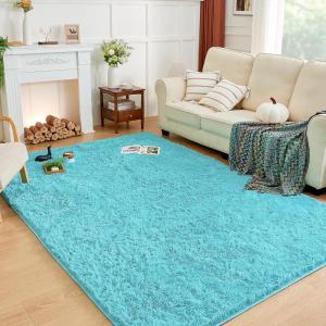 imageAndency Cream Soft Area Rugs for Living Room Bedroom 4x6 Fluffy Shaggy Bedside Rug NonSlip Large Shag Fuzzy Plush Carpets for Bedroom Kids Dorm Nursery Home Decor AestheticTeal Blue