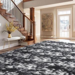 imageAndency Cream Soft Area Rugs for Living Room Bedroom 4x6 Fluffy Shaggy Bedside Rug NonSlip Large Shag Fuzzy Plush Carpets for Bedroom Kids Dorm Nursery Home Decor AestheticTiedyed Black