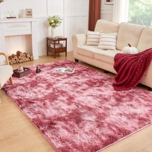 imageAndency Cream Soft Area Rugs for Living Room Bedroom 4x6 Fluffy Shaggy Bedside Rug NonSlip Large Shag Fuzzy Plush Carpets for Bedroom Kids Dorm Nursery Home Decor AestheticTiedyed Dark Red
