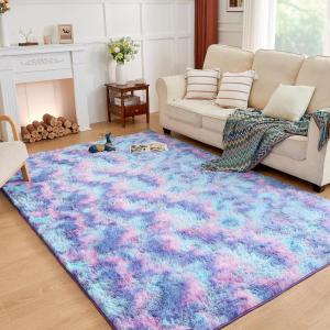 imageAndency Cream Soft Area Rugs for Living Room Bedroom 4x6 Fluffy Shaggy Bedside Rug NonSlip Large Shag Fuzzy Plush Carpets for Bedroom Kids Dorm Nursery Home Decor AestheticTiedyed Rainbow2