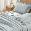 imageAndency Beige Full Size Cotton Gingham Sheets Set Soft Breathable 100 Washed Cotton Cream Plaid Ruffle Sheet for Full Size Bed 3 Pieces Classic Aesthetic Shabby Chic Farmhouse Room Decor Bedding04  Blue