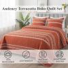 imageAndency Black Oversized Super King Plus Quilt Set 3 Pieces Boho Lightweight Soft Striped Bedspread for All Season 128x120 Printed Bohemian Polyester Reversible Coverlet Comforter Sets11  Burnt Orange